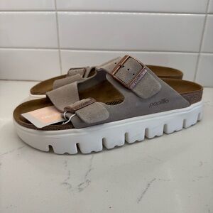 Birkenstock Papillio Taupe Arizona Sandals with Chunky White Soles
